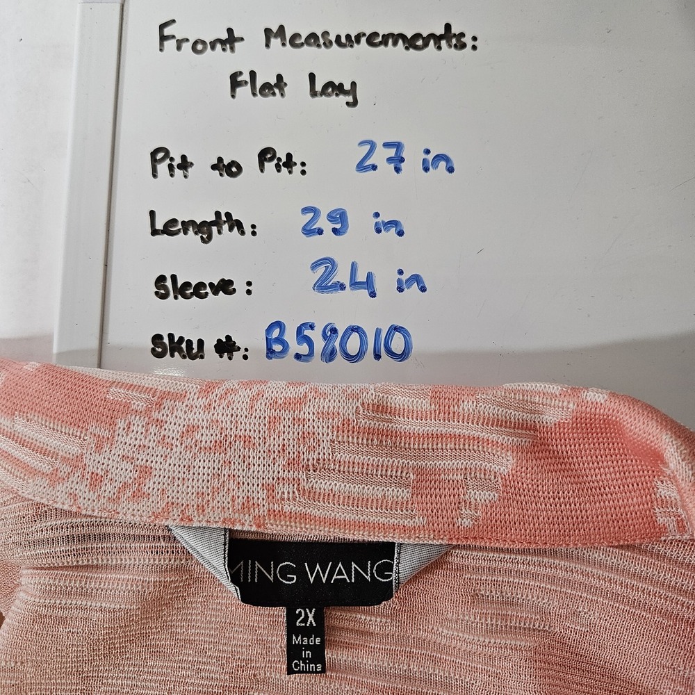 Ming Wang Knit Blazer Womens 2X Pink White Abstract Single Button Career Modern - Picture 5 of 15